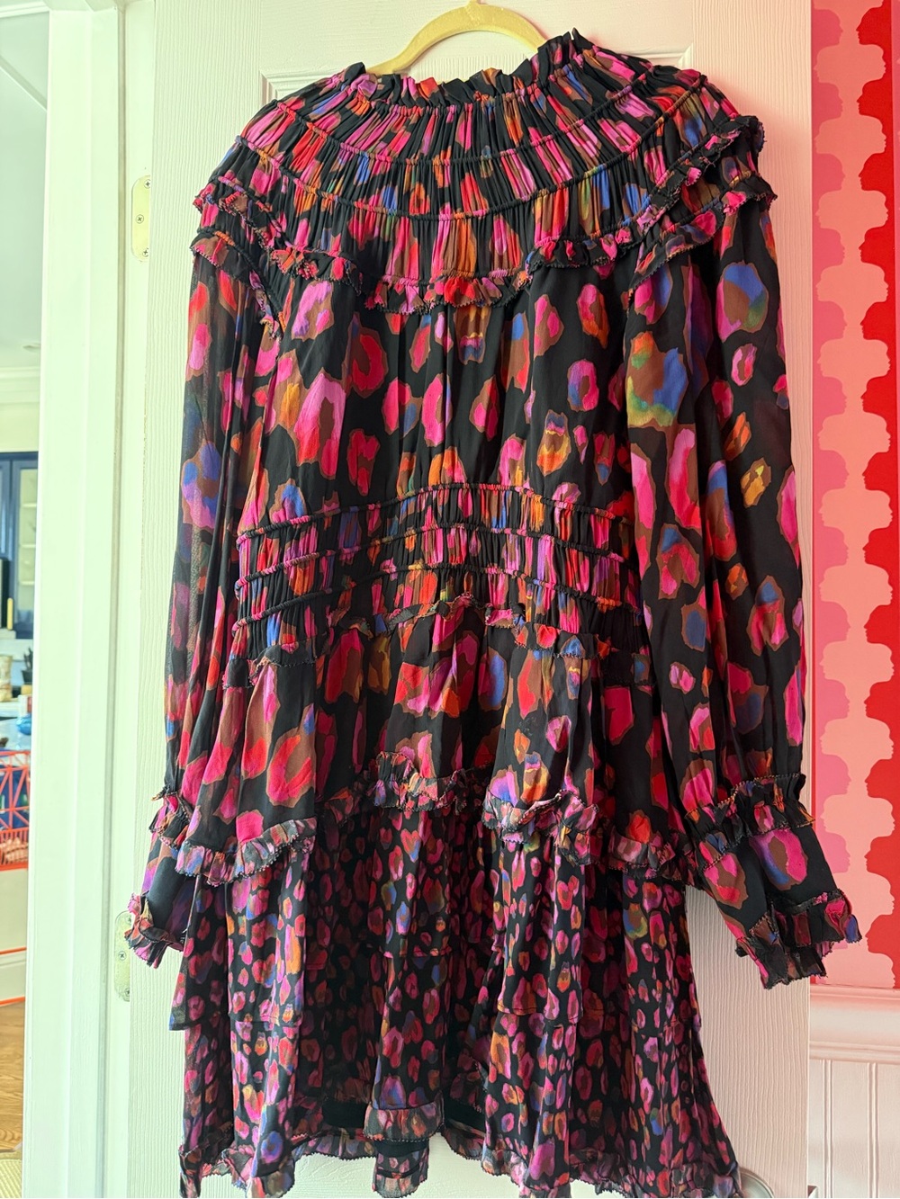Farm Rio Iridescent Leopard ruffle dress. Size XL